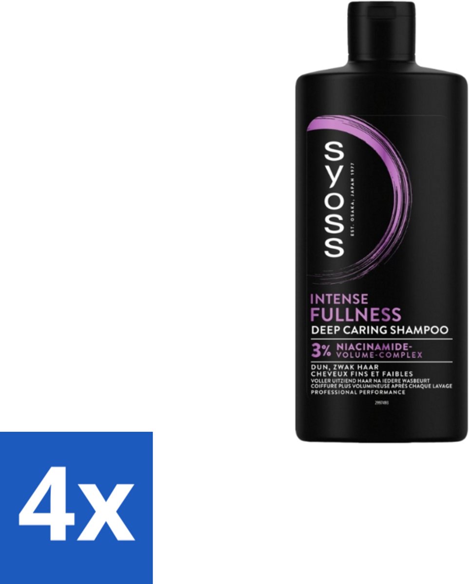 4 x Syoss – Shampoo – Intense Fullness – 440 ml - Volume Shampoo - Volumeshampoo - Haarverzorging - Haarversterking - Niacinamide Shampoo