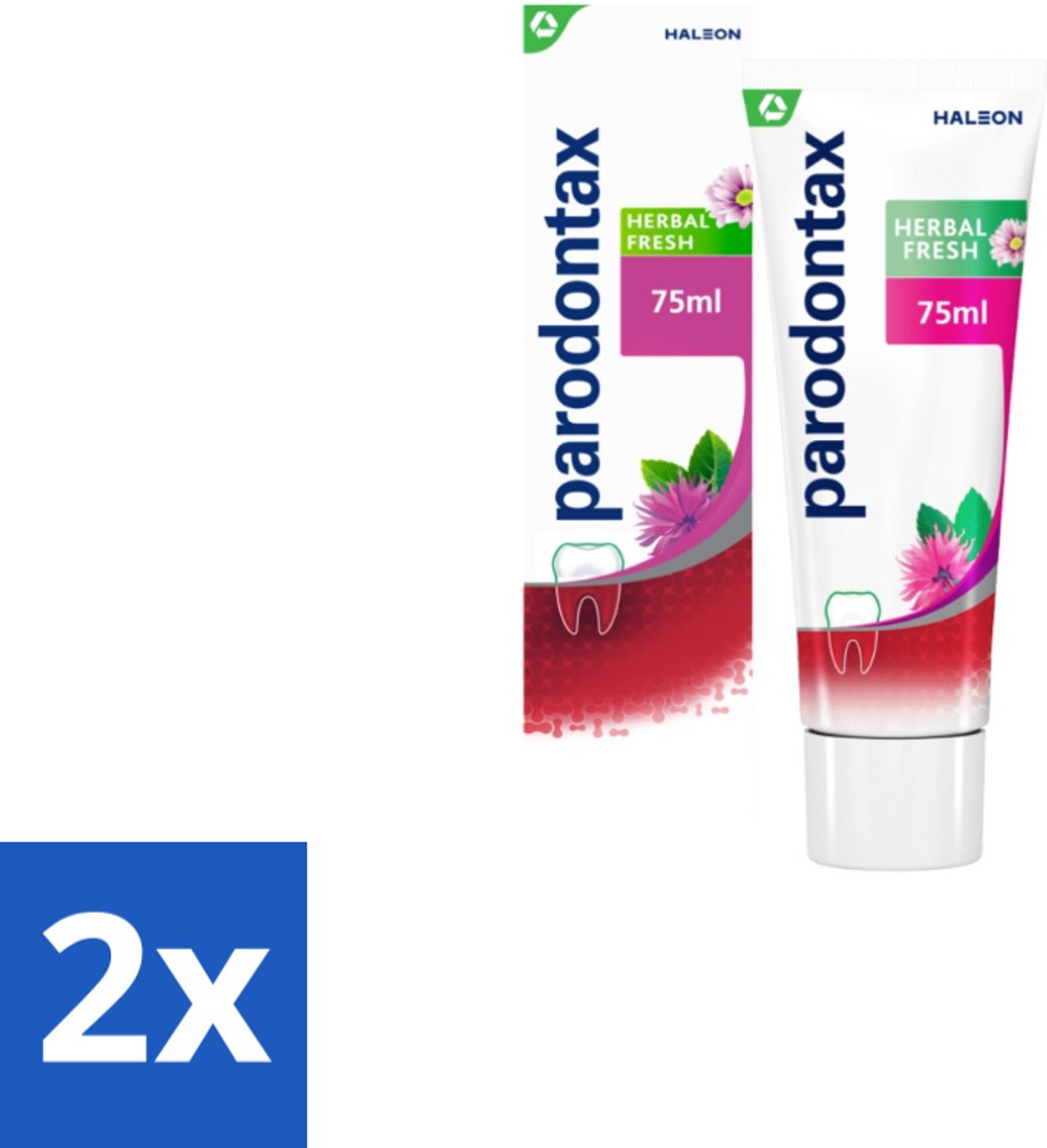 2 x Parodontax - Tandpasta - Herbal Fresh - Bergamot & Mint - 75ml - Tandvleesgezondheid - Tandpasta - Kruidenextracten - Bloedend Tandvlees - Mondhygiëne