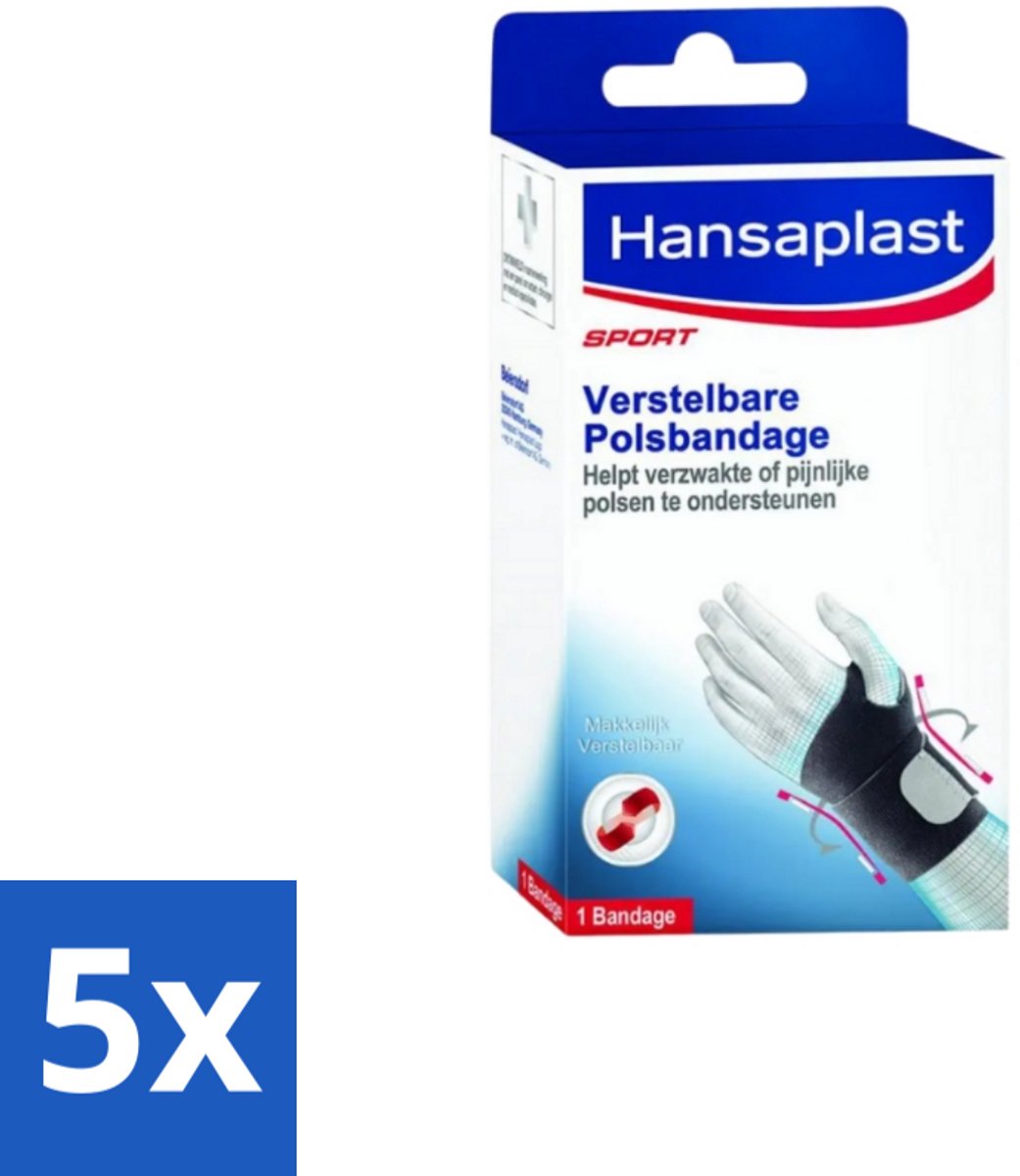 Hansaplast – Sport Polsbandage – Verstelbaar – Universele Maat - Bulkverpakking - 5 stuks