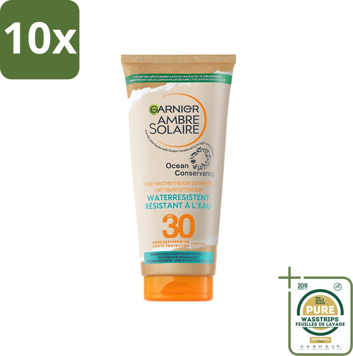 10 x Garnier - Ambre Solaire - Waterresistente Beschermende Zonnebrandmelk - SPF 30 - 175 ml - Grootverpakking - Zonbescherming - Zonnebrandmelk - SPF 30 - Waterresistent - Huidbescherming