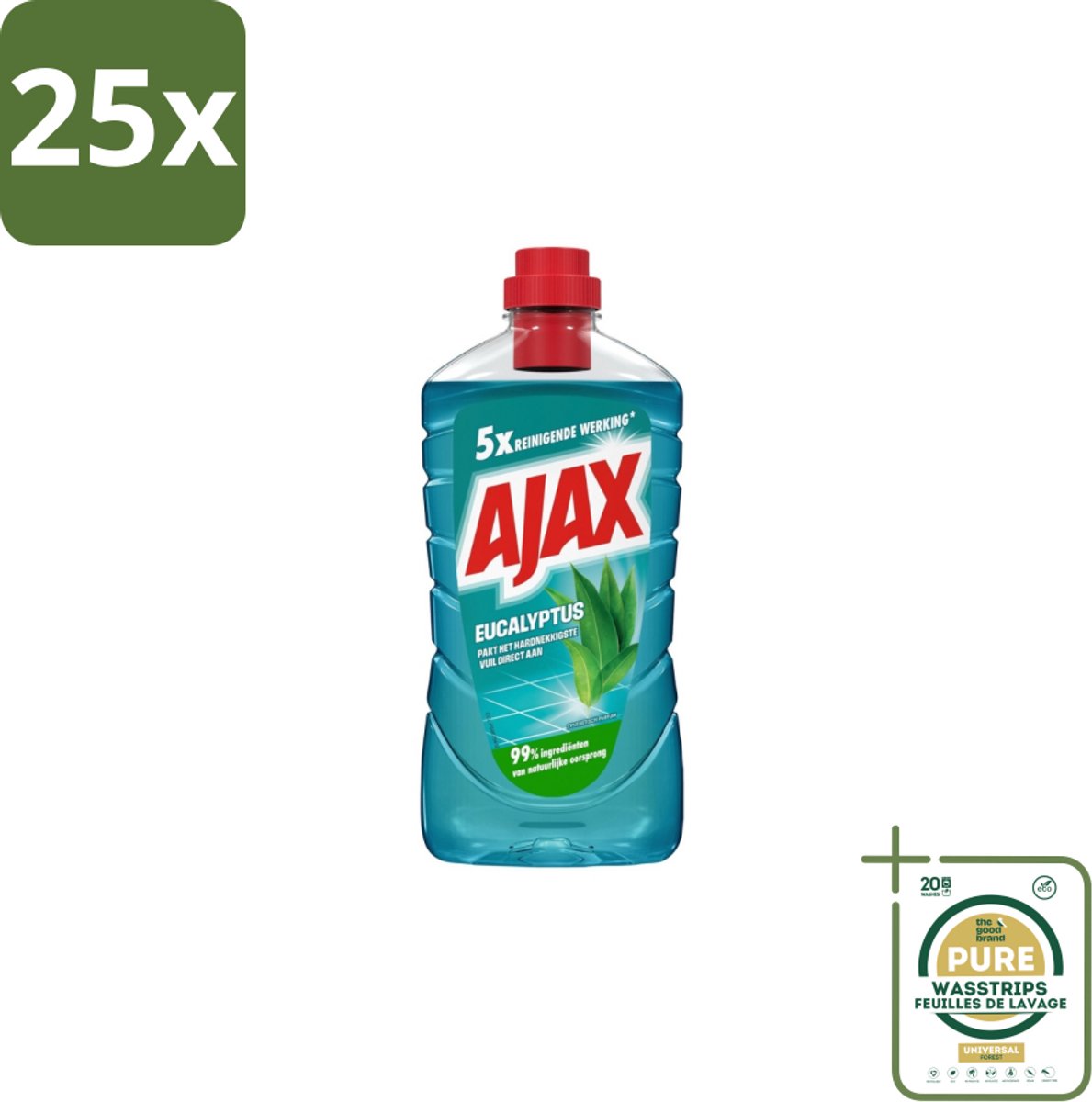 25 x Ajax – Allesreiniger – Eucalyptus – 1000 ml - Grootverpakking - Allesreiniger Eucalyptus - Reiniging - Frisse Geur - Natuurlijke Schoonmaak - Vuil Verwijderen