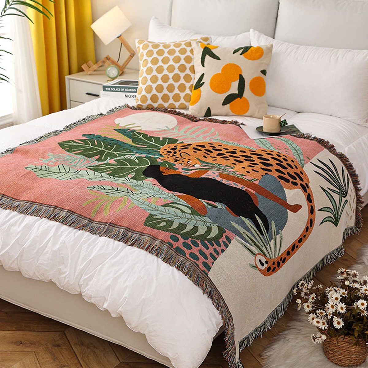LumiSyne Dubbelzijdige Katoen Geweven Gooi Deken Met Kwastje Jungle Boheemse Stijl Tapestry Sjaal Multifunctionele - ShopVlot