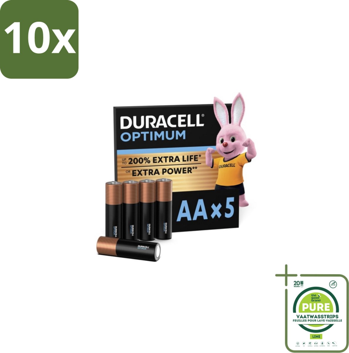 10 x Duracell Optimum – Alkaline Batterijen AA – LR6 1,5V – 5-pack - Grootverpakking - AA Batterijen - Elektronica - Digitale Camera - Gamecontroller - Xbox