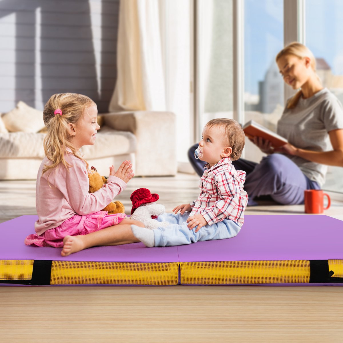 SureDeal® - Yogamatt - Vouwbare Gymnastiekmat Dikte - Kunstlederen Hoes Paars - 122x122x10 cm - Paars