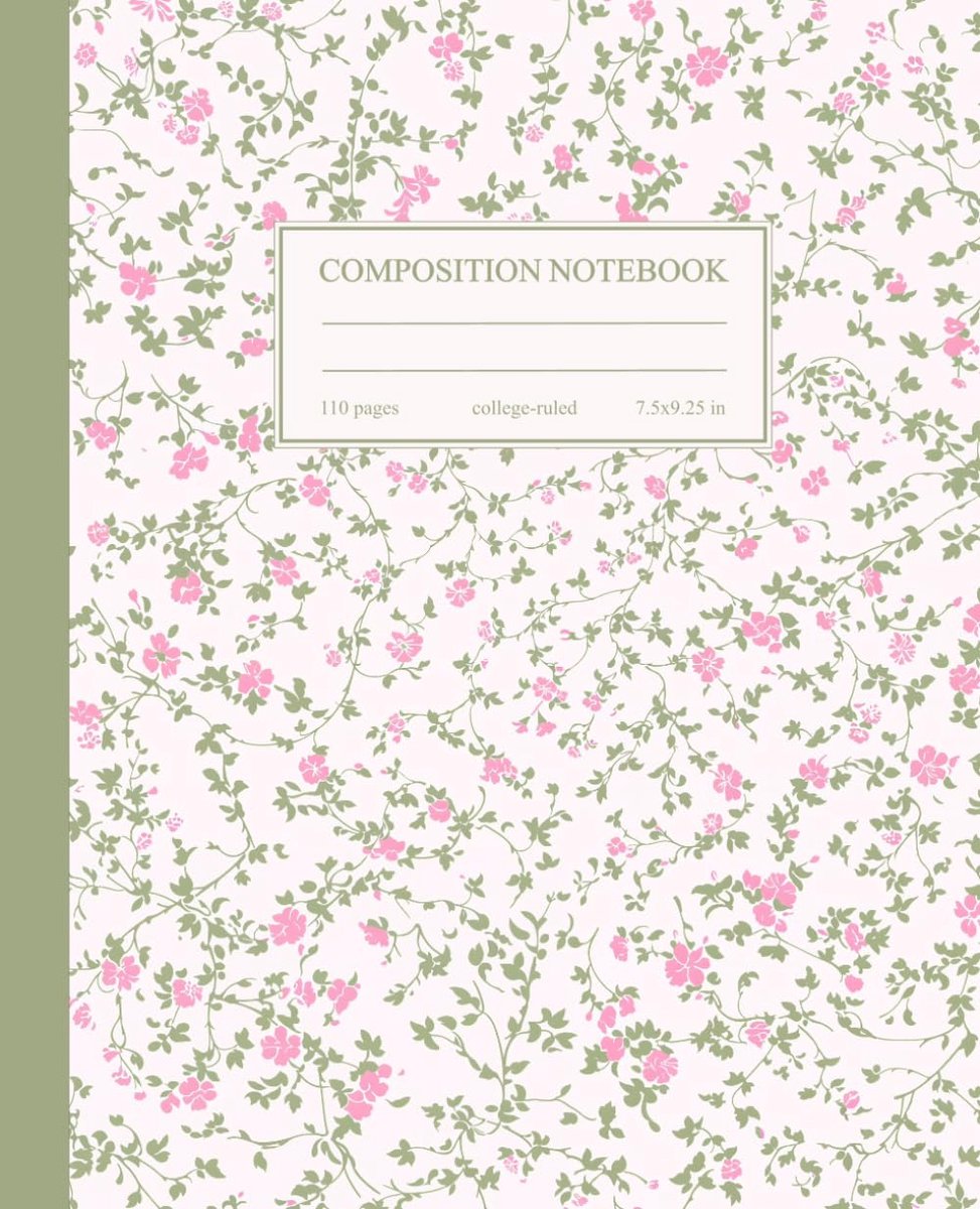 Composition Notebook College Ruled: Vintage Pink Flowers Botanical Illustration - ShopVlot