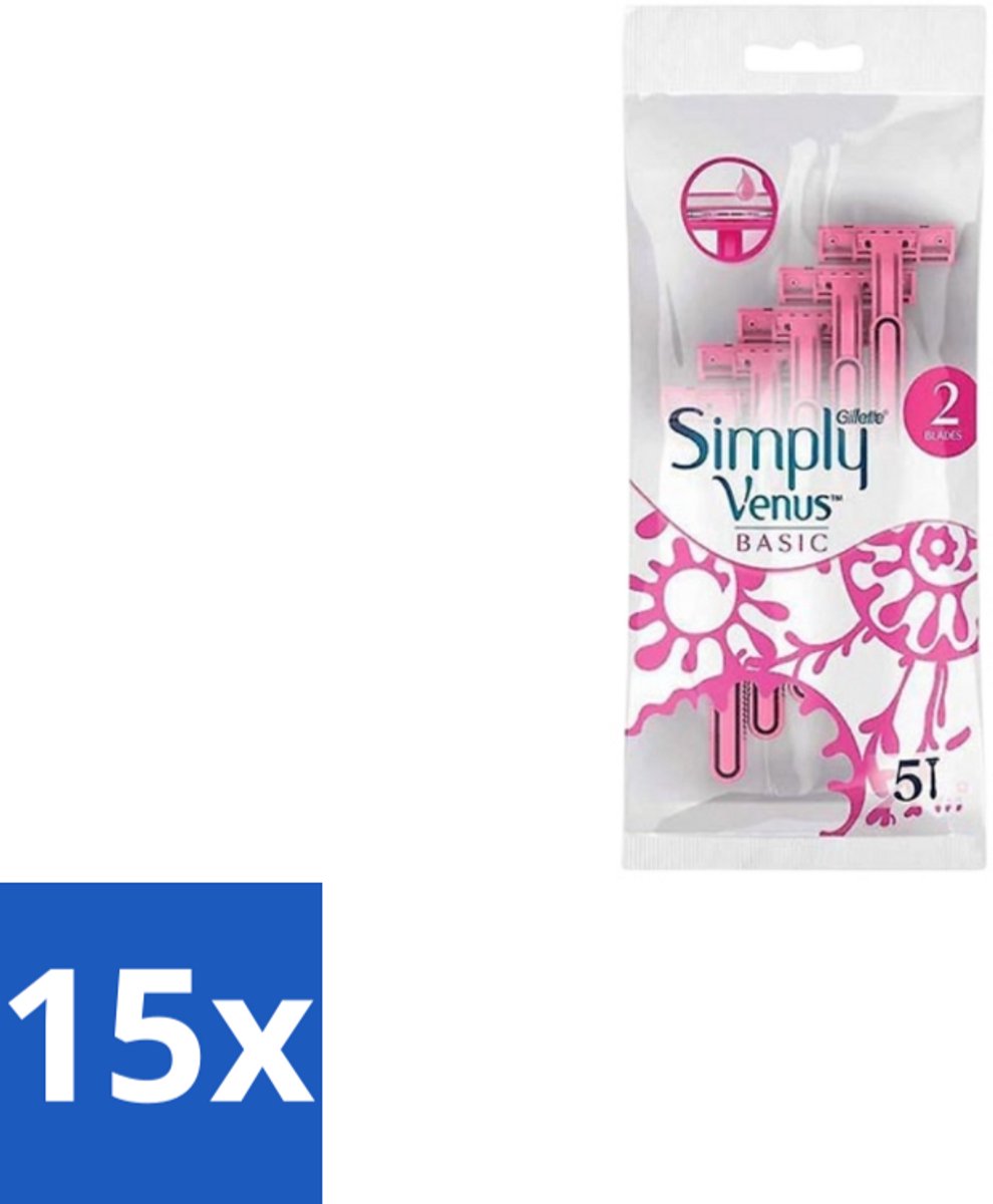15 x Gillette Simply Venus – Wegwerpscheermesjes – Basic – 5 mesjes - Scheermesje Vrouw - Scheermesje Voor Vrouwen - Wegwerpscheermesje - Scheermesje Basic - Gillette Venus
