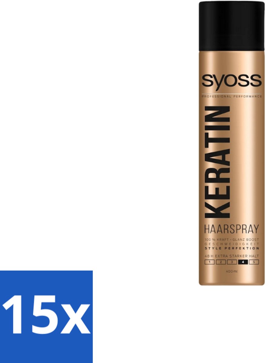 15 x Syoss – Haarspray – Keratin Hold 4 – 400 ml - Haarspray Keratine - Keratine Hold - Haarspray Level 4 - Haarspray Voor Langdurige Styling - Haarspray Met Keratine