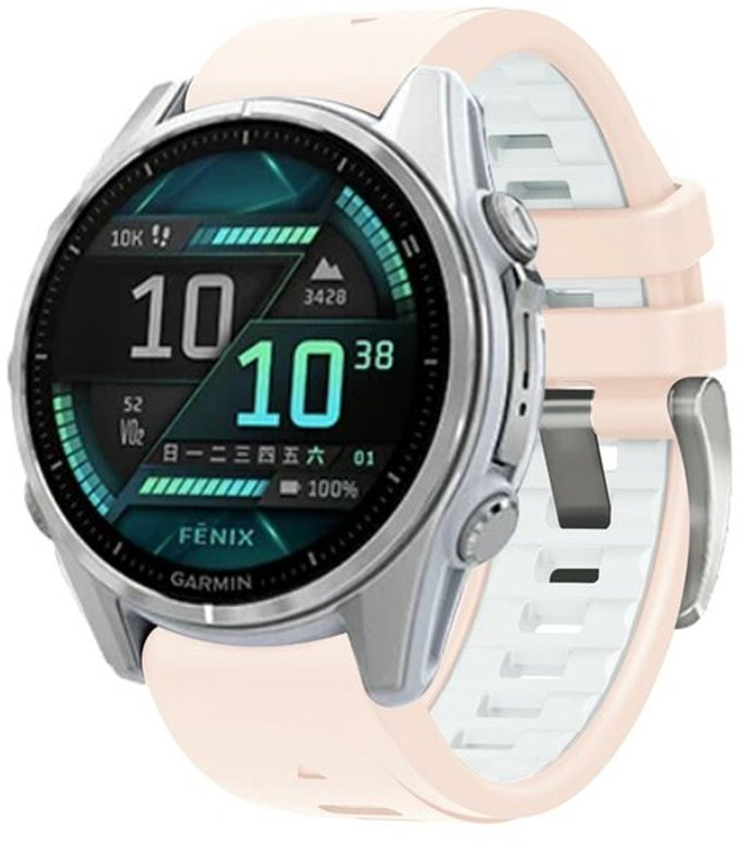 By Qubix - Geschikt voor Garmin bandje - 20mm Quickfit - Siliconen bandje - Zalmroze met wit - Geschikt voor Garmin Fenix 9 / 9 pro - 43mm