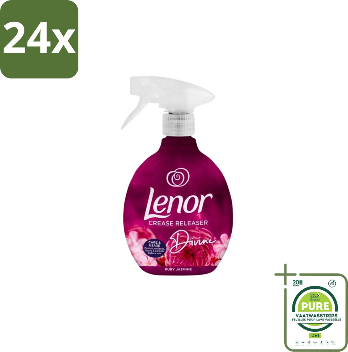 Lenor – Crease Releaser Spray – Divine Ruby Jasmine – Kreukverwijderaar & Textielverfrisser – 500 ml - Voordeelverpakking - 24 stuks - Kreukverwijderaar - Textielverfrisser