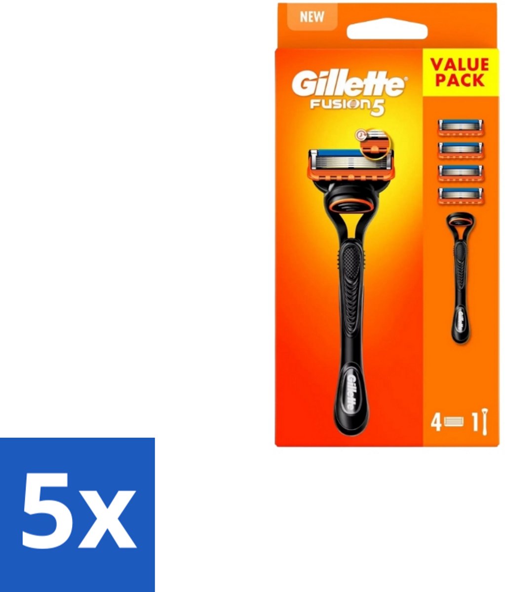 5 x Gillette – Fusion5 – Scheersysteem Houder + 4 Mesjes - Scheermes - Scheren - Scheren Mesjes - Scheren Houder - Scheren Comfort
