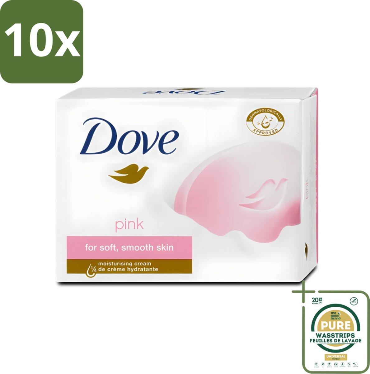 10 x Dove - Zeep - Pink - Hydraterend - 90 g - Grootverpakking - Zeep - Hydraterende Zeep - Roze Zeep - Crème Zeep - Droge Huid