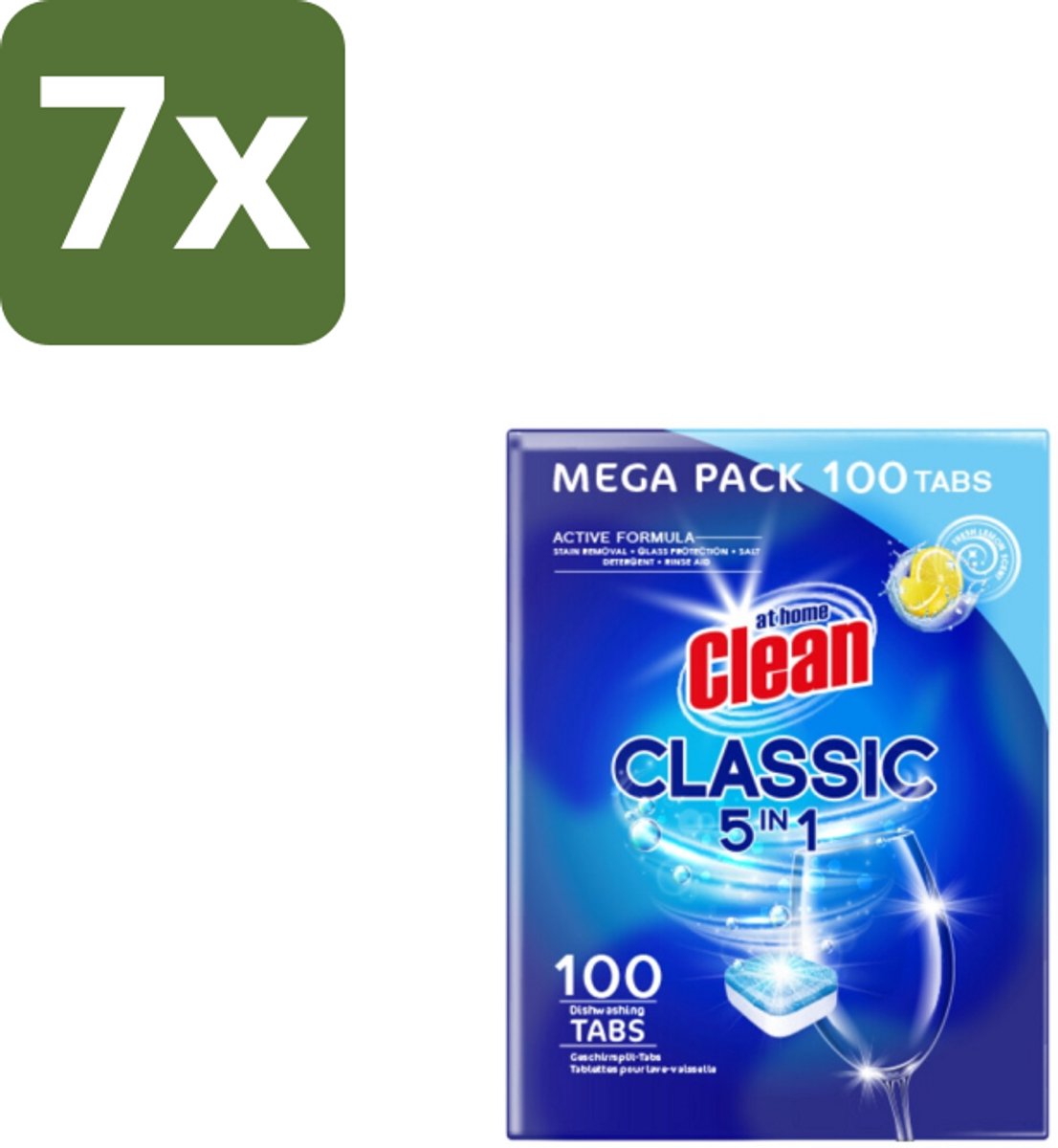7 x At Home – Vaatwastabletten 5-in-1 – Classic Citroen – 100 Tabs - Vaatwastabletten - Vaatwasser - Reinigingsmiddel - Citroengeur - 5-in-1