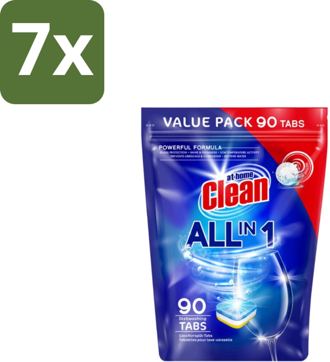 7 x At Home – Vaatwastabletten All-in-1 – Krachtige Reiniging – 90 Tabs - Vaatwastabletten - Vaatwasser - Reiniging - Glans - Kalkaanslag
