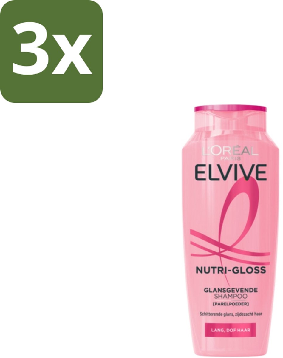 3 x L’Oréal Paris Elvive – Conditioner – Nutri Gloss – 200 ml - Glans - Lang Haar - Dof Haar - Parelpoeder - Zijdezacht Haar