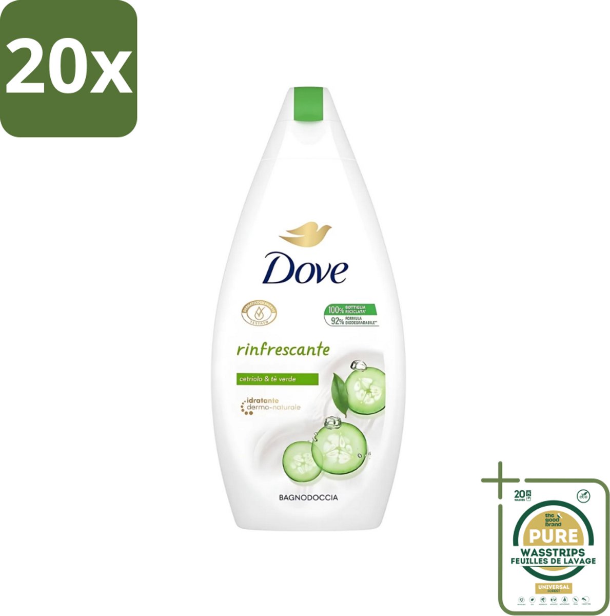 20 x Dove - Douchegel - Refreshing - Komkommer & Groene thee - Verfrissend - 400 ml - Grootverpakking - Douchegel - Frisheid - Verfrissend - Kalmerende Scrub - Uitdroging Voorkomen