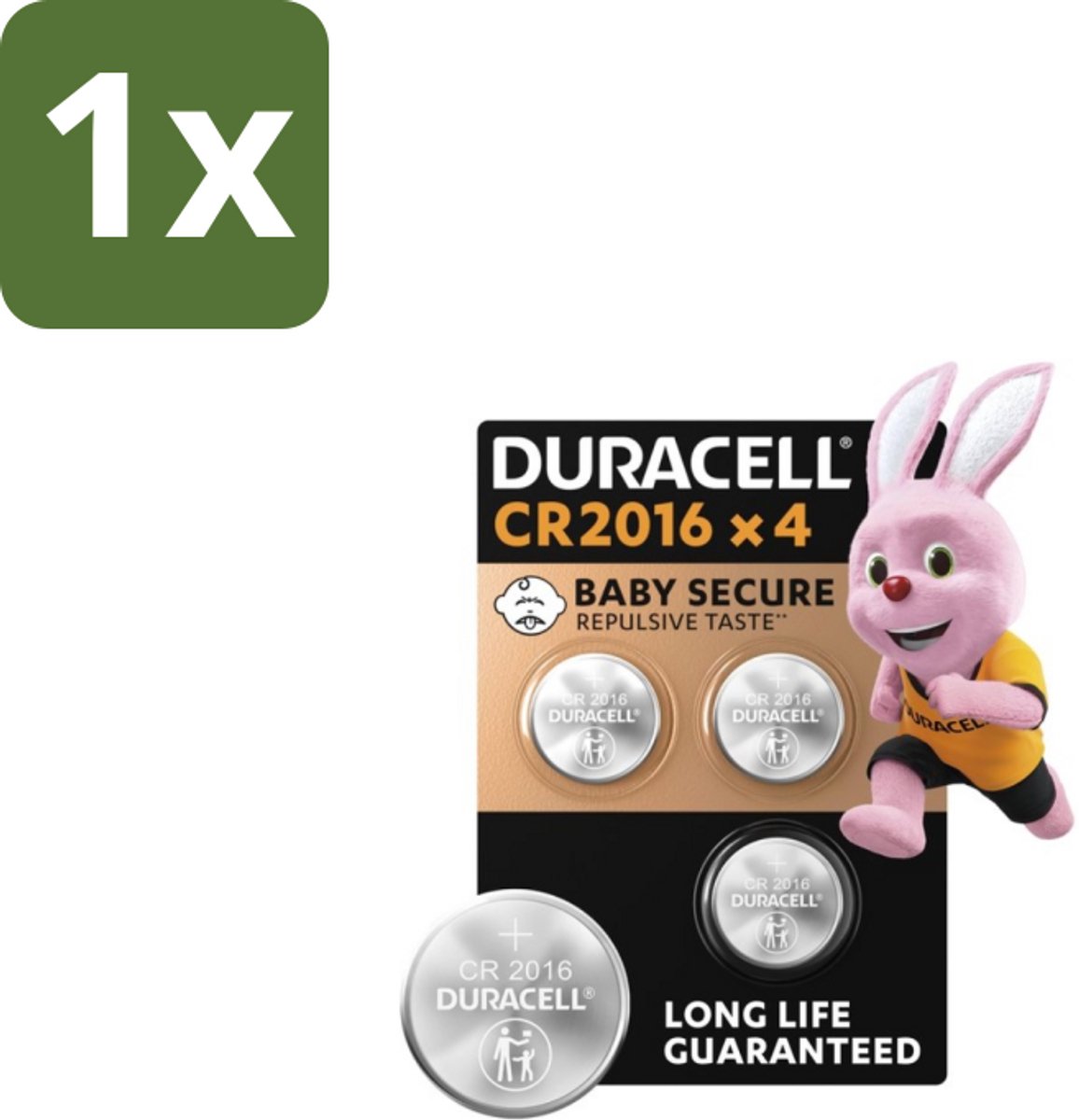 1 x Duracell Knoopcelbatterijen 2016 4 stuks per verpakking - CR2016 Batterij - Lithium Knoopcel - Babyveilig Batterij - Kindveilige Batterij - Autosleutel Batterij