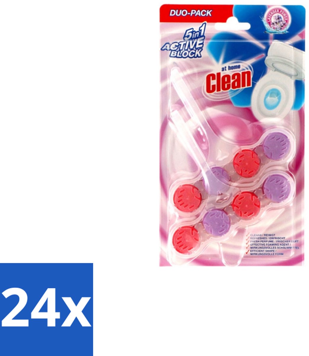 24 x At Home – Toiletblok – Lavendel – 2-delig - Toiletblok - Reiniging Toilet - Lavendel Geur - Schuim Reiniging - Kalkaanslag