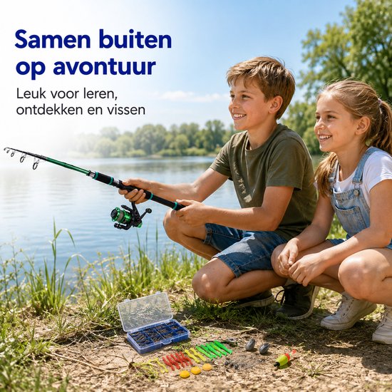 Kinderhengel Set - Telescopische Vishengel - Met werpmolen - Visset voor Beginners en Kinderen - Hengelsport Cadeau voor Jongens en Meisjes - Groen — afbeelding 3