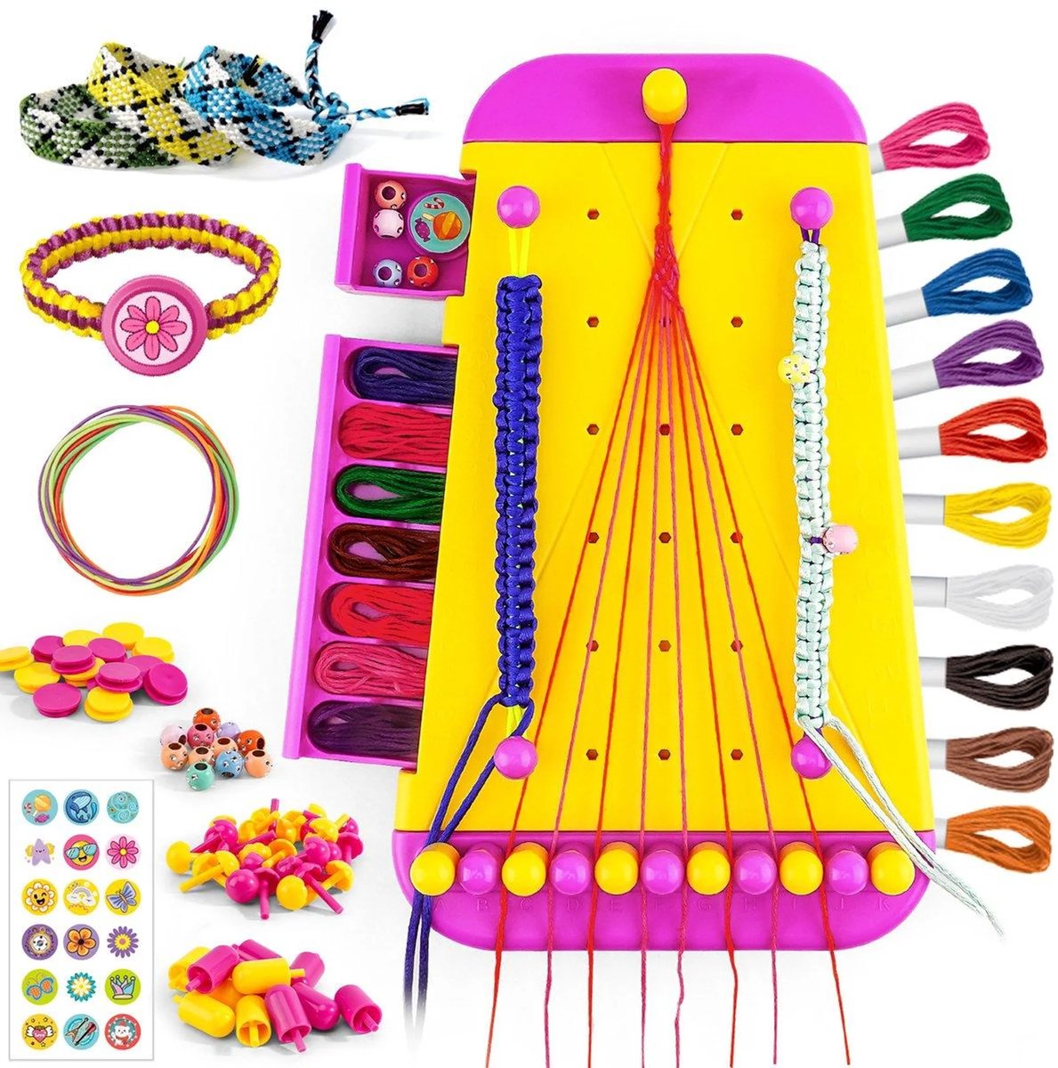 casalora - Armbandjes Maken Set - Vriendschapsarmbanden Maakset - Knutselen Meisjes - Creatief Speelgoed - Knutselkoffer - Cadeau - Vanaf 5 tot 12 Jaar - Knutsel koffer Touw Maker met Knopen en Kraaltjes - Geel