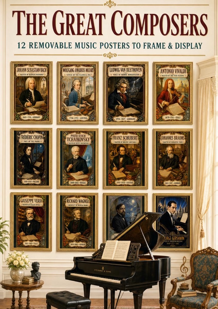The Great Composers: 12 Removable Vintage Music Posters to Frame and Display - ShopVlot