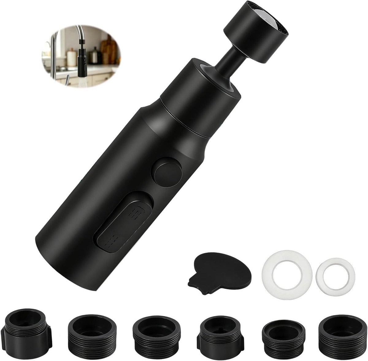 360° Rotatable Kraanadapter met 3 Modi voor Keuken en Badkamer, Uitbreiding voor Keukenkranen en Aerator met Sprayfunctie voor Wastafels en Bassins