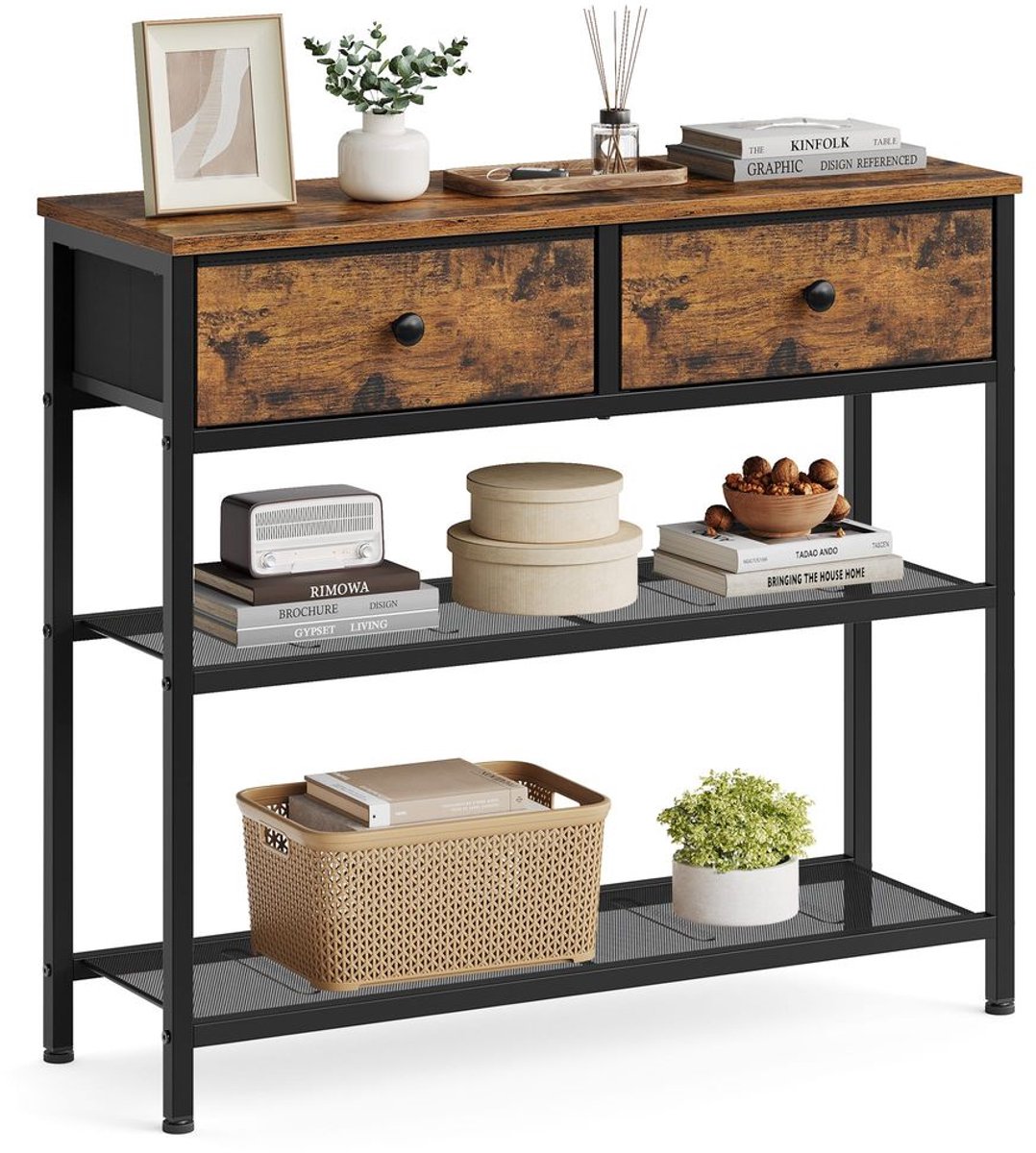 Homesy Consoletafel met 2 stoffen lades en 2 roosterschappen
