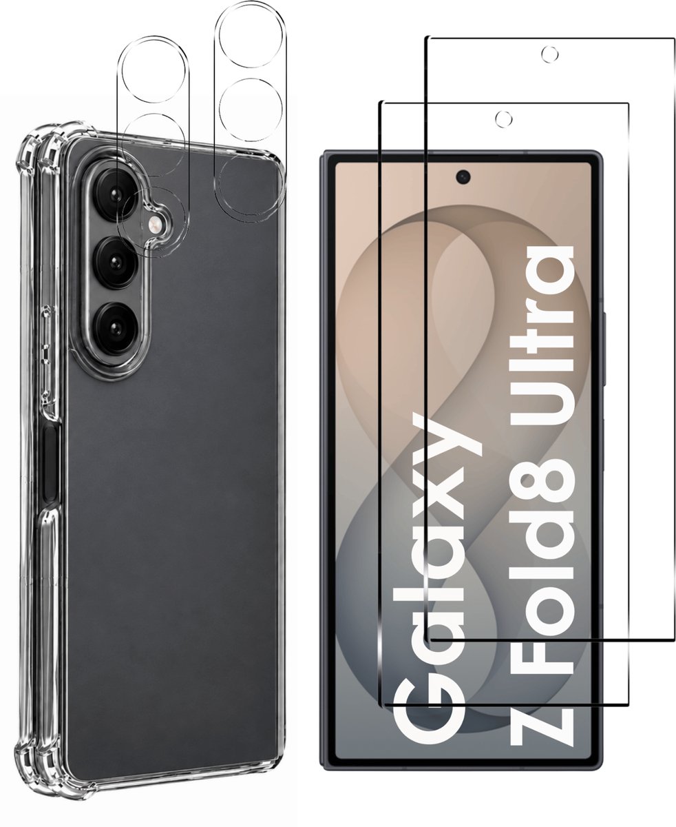 Hoesje backcover Shockproof voor Samsung Galaxy Z Fold 8 Ultra en 2 stukken gehard glas en 2 camerabeschermers Phonillico®