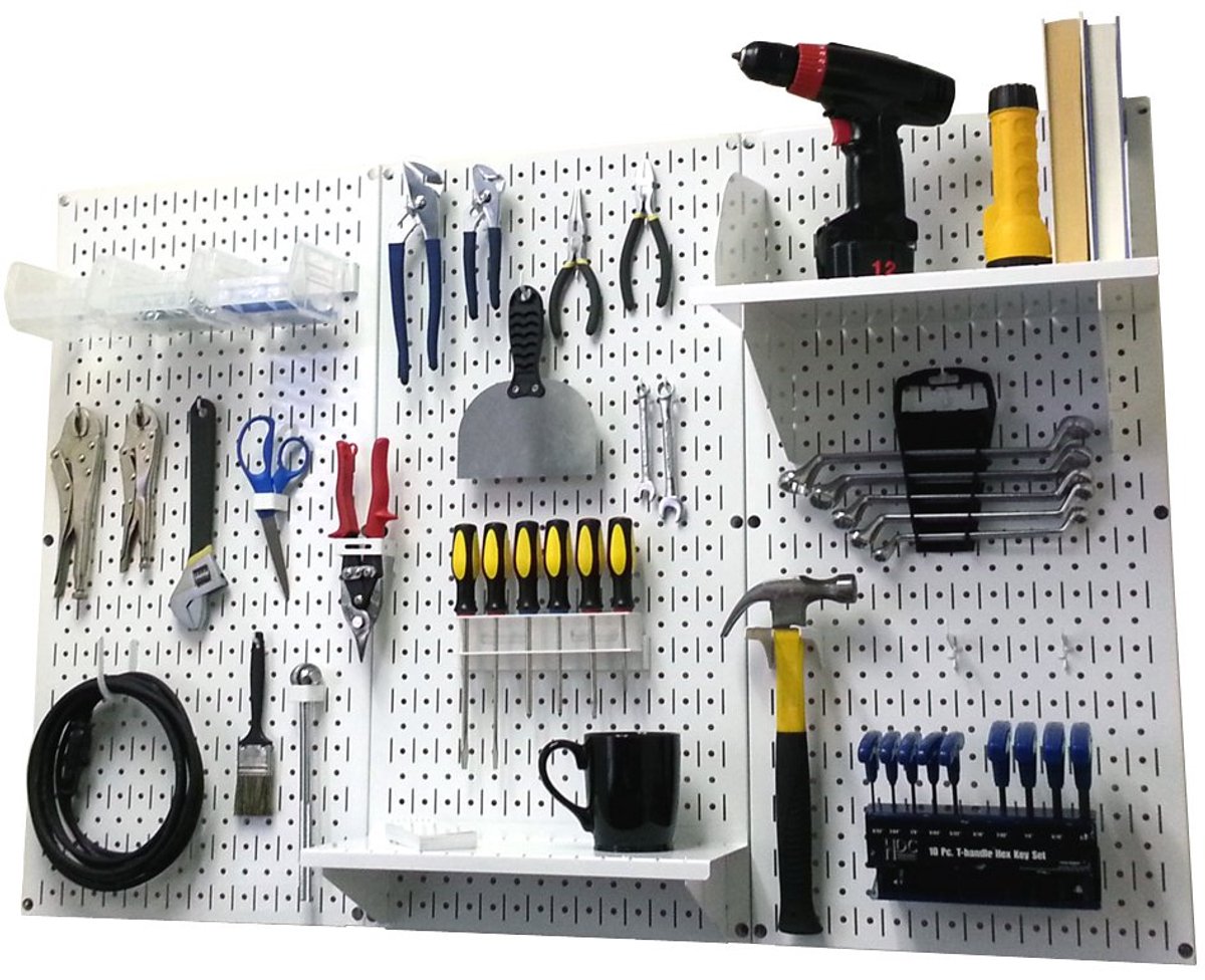 Wall Control Pegboard Organizer 4 ft. Metalen Pegboard Standaard Tool Opslag Kit met Wit Gereedschap en Witte - ShopVlot