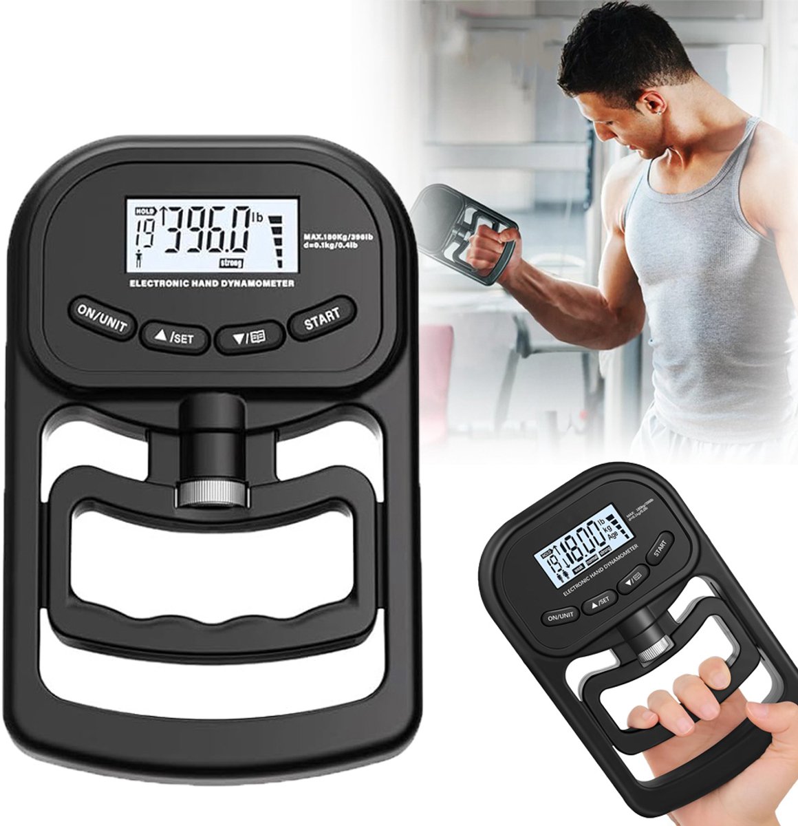 Digitale Handgreepkrachtmeter - Maximaal 180 kg Zeer Nauwkeurige Sensor LCD-Display Ergonomische ABS-Behuizing Oplaadbaar - Voor Tennis, Klimmen, Gymnastiek En Gezondheidstesten Op Scholen