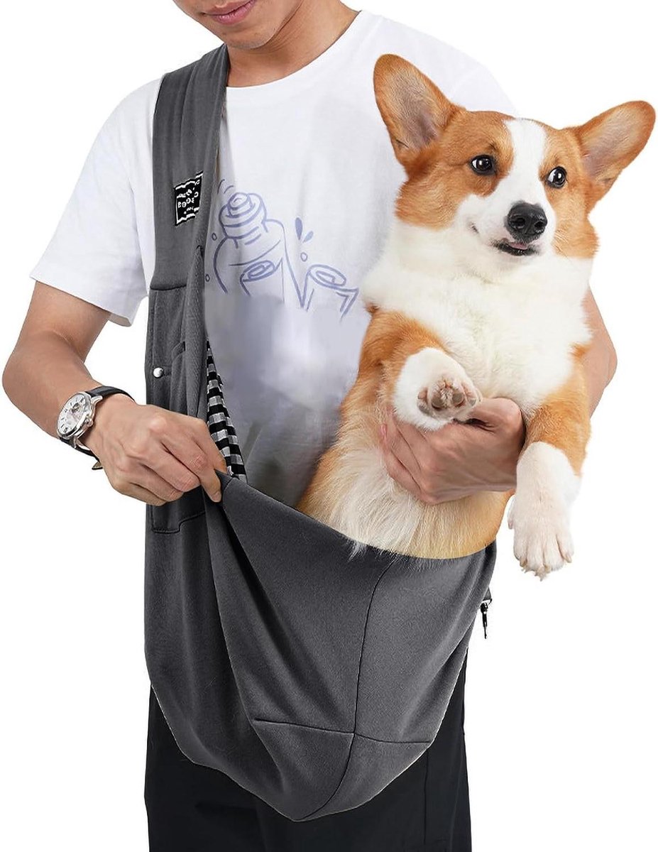 Huisdier Schoudertas - Draagzak Puppy - Veilig Reizen - Handsfree Ontwerp - L 29 x H 8 cm - Donkergrijs