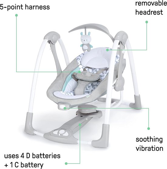 2-in-1 Baby Schommelstoel en Kinderzitje - 5 Schommelstanden - Trilfunctie - 12 Melodieën en 4 Natuurgeluiden - Opvouwbaar — afbeelding 4