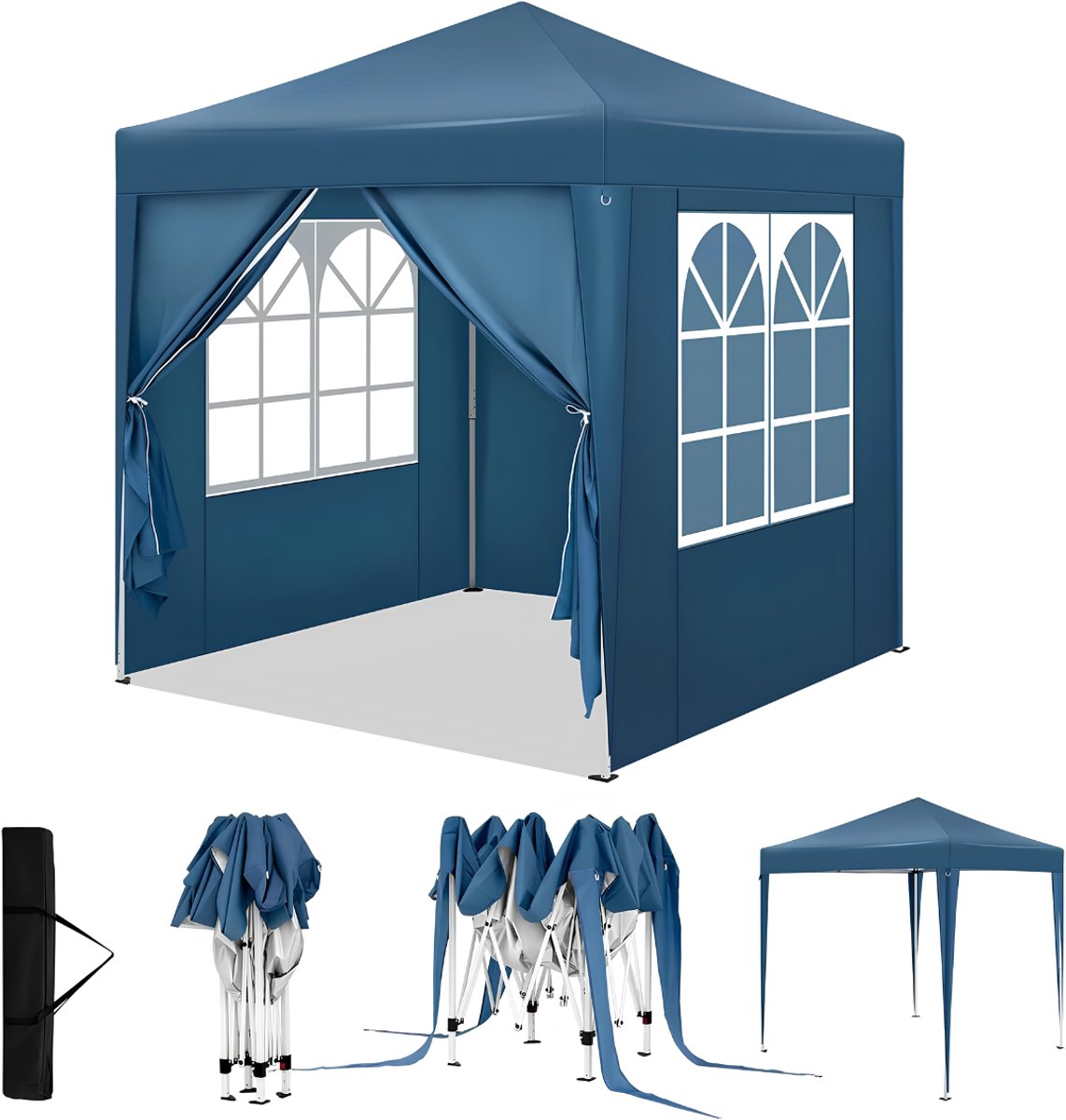 Ploutos® Partytent - 4 Zijwanden - Partytent 3x4 - Partytent Opvouwbaar - Blauw - 200cm x 200cm x 240cm