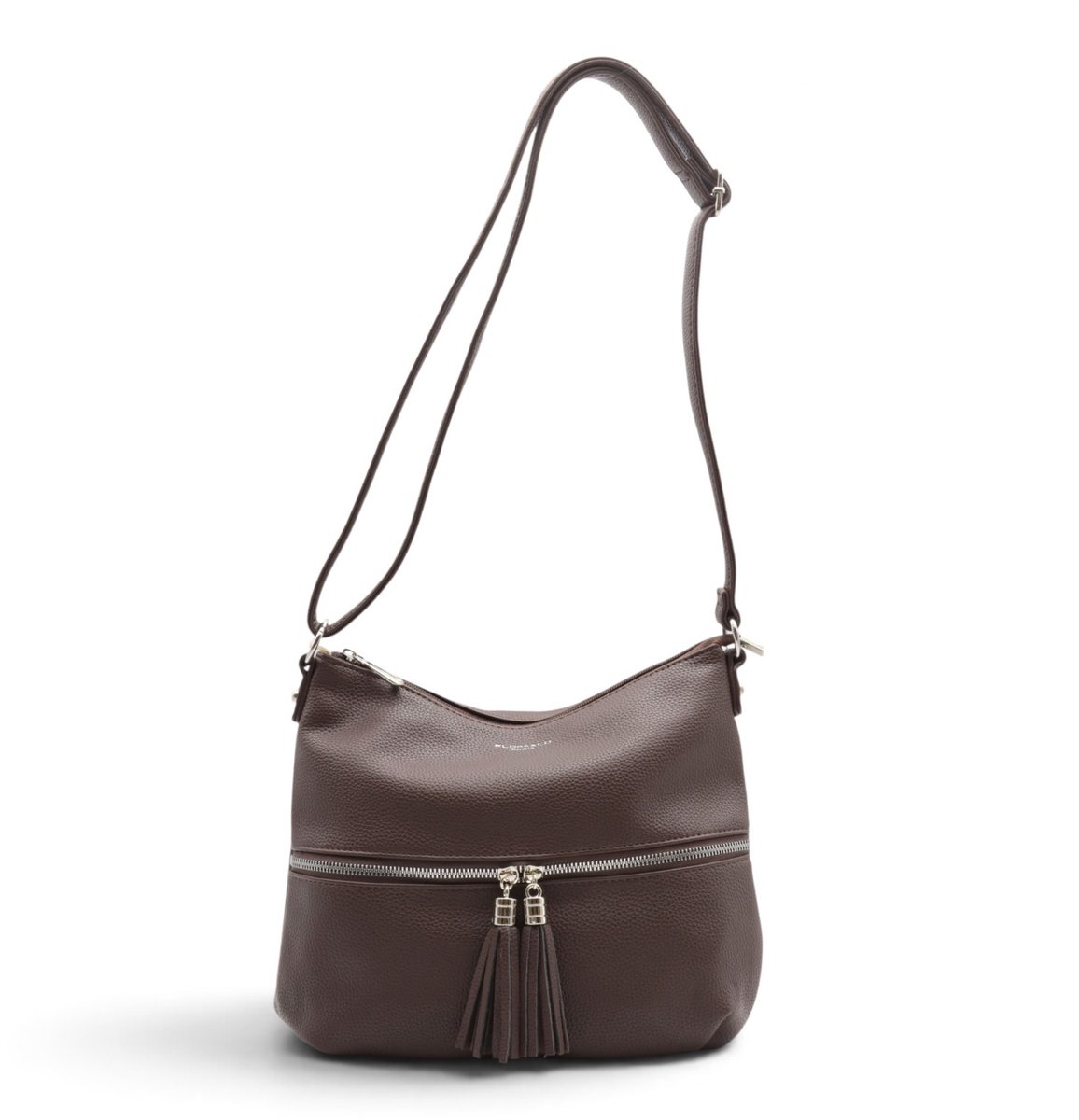 Flora&Co - schoudertas/crossbody tas - chocolat - instelbare draagriem
