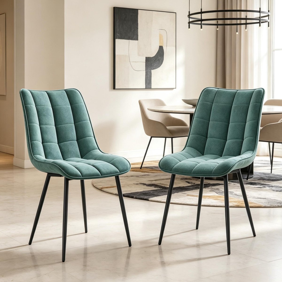 COVREO Eetkamerstoel 46 x 39 x 85,5 cm teal blue velvet - set van 2 - metalen onderstel - zonder armleuning
