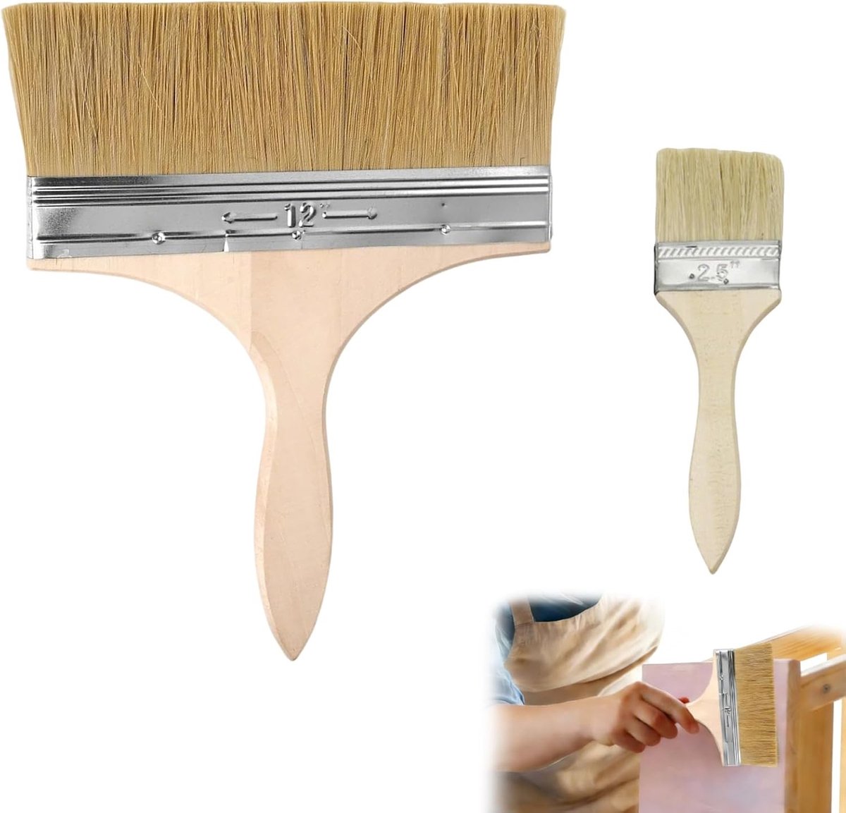 Set van 3 Platte Verfkwasten 75mm, 100mm en 125mm met Houten Handvat voor Schilderen, Beitsen en Vernissen