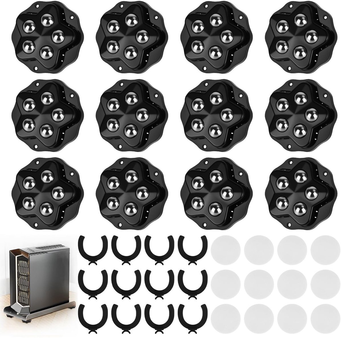 Flat Furniture Casters - 12 Stuks, 300 kg Draagvermogen, 360° Zwenkwielen met Rem voor Meubels, Sofa's en Apparaten