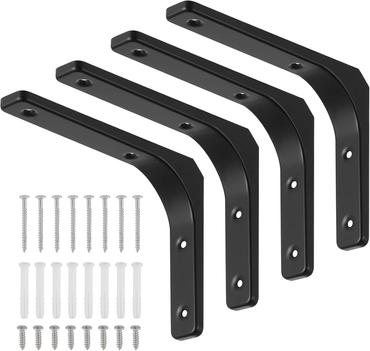 Set van 4 Hoekplanken Beugels voor Wandmontage, Maximaal 70kg, Met Schroeven, Multi-functionele Metalen Hoeken voor Stabiele Planken, 150x200mm