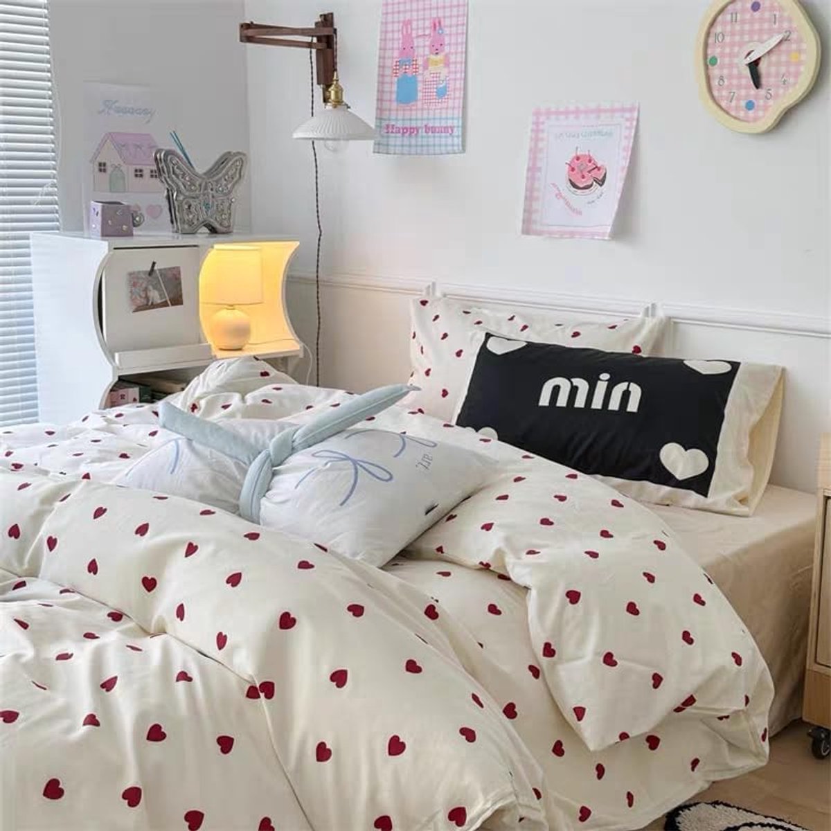 Elzusha - Witte Bedlinnen Set met Hartpatroon 135 x 200 cm en 2 Kussenslopen
