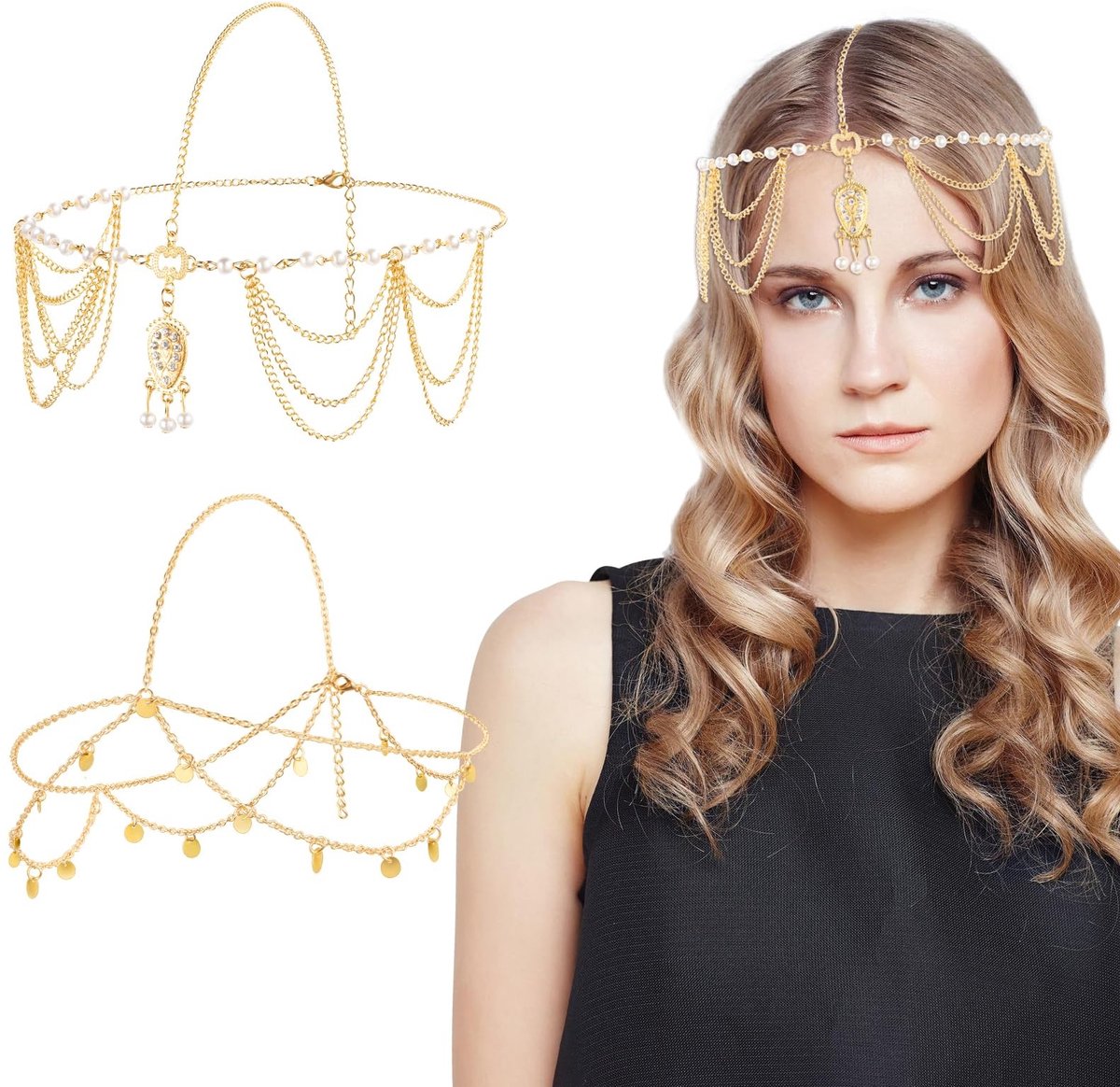 Elzusha - Set van 2 Boho Hoofdsieraden met Parels en Franje