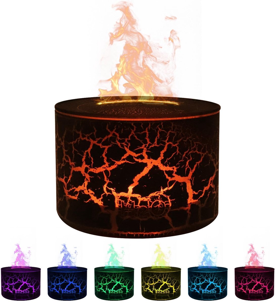 Elzusha - Volcano Aroma Diffuser met Luchtbevochtiger - 160 ml Ultrasonic met 7 Kleuren Vlammen