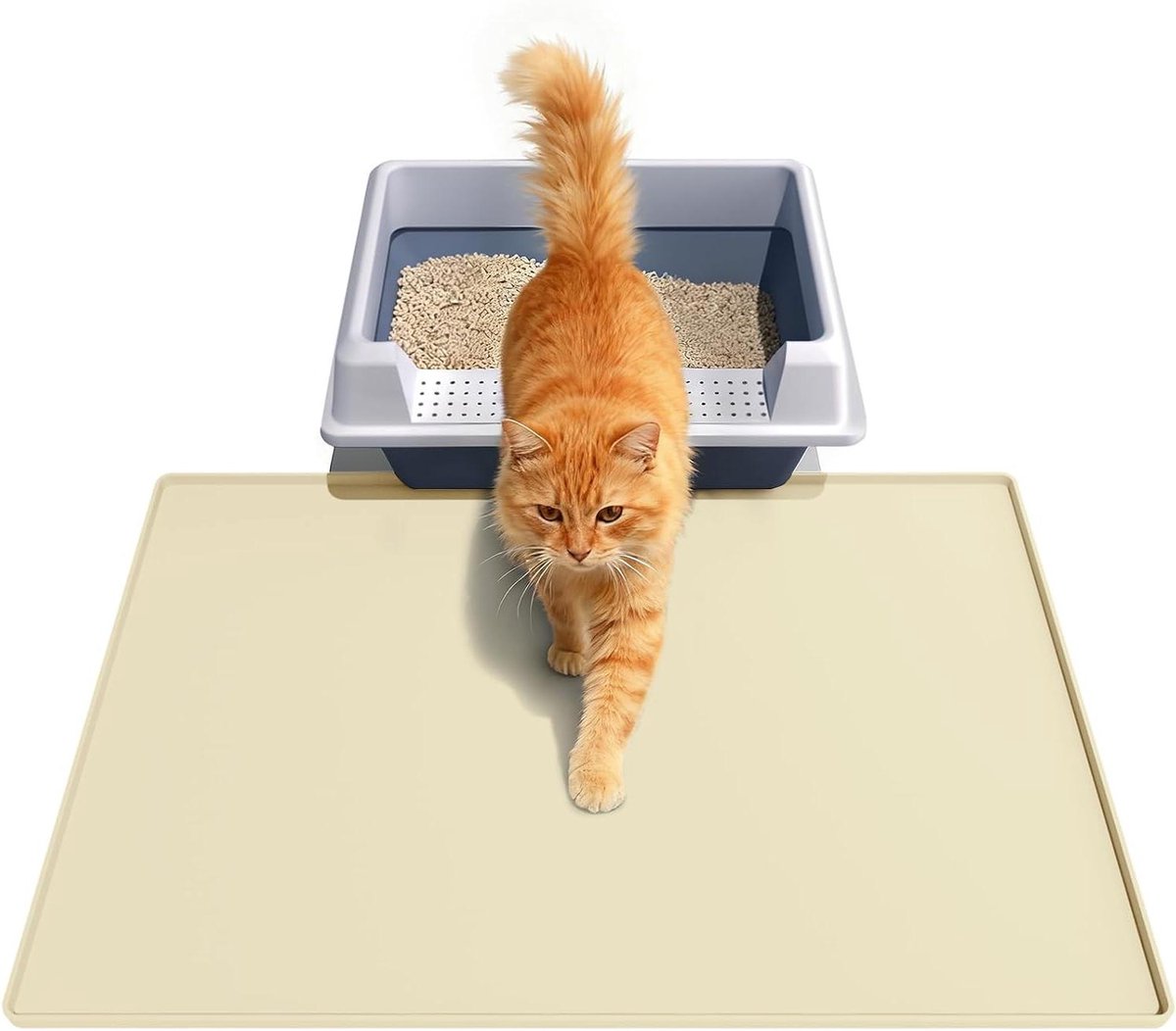 Kattenbakmat - Voorlegmat - Kattenbak netjes - Zacht siliconenmateriaal - 60 x 40 cm - Beige
