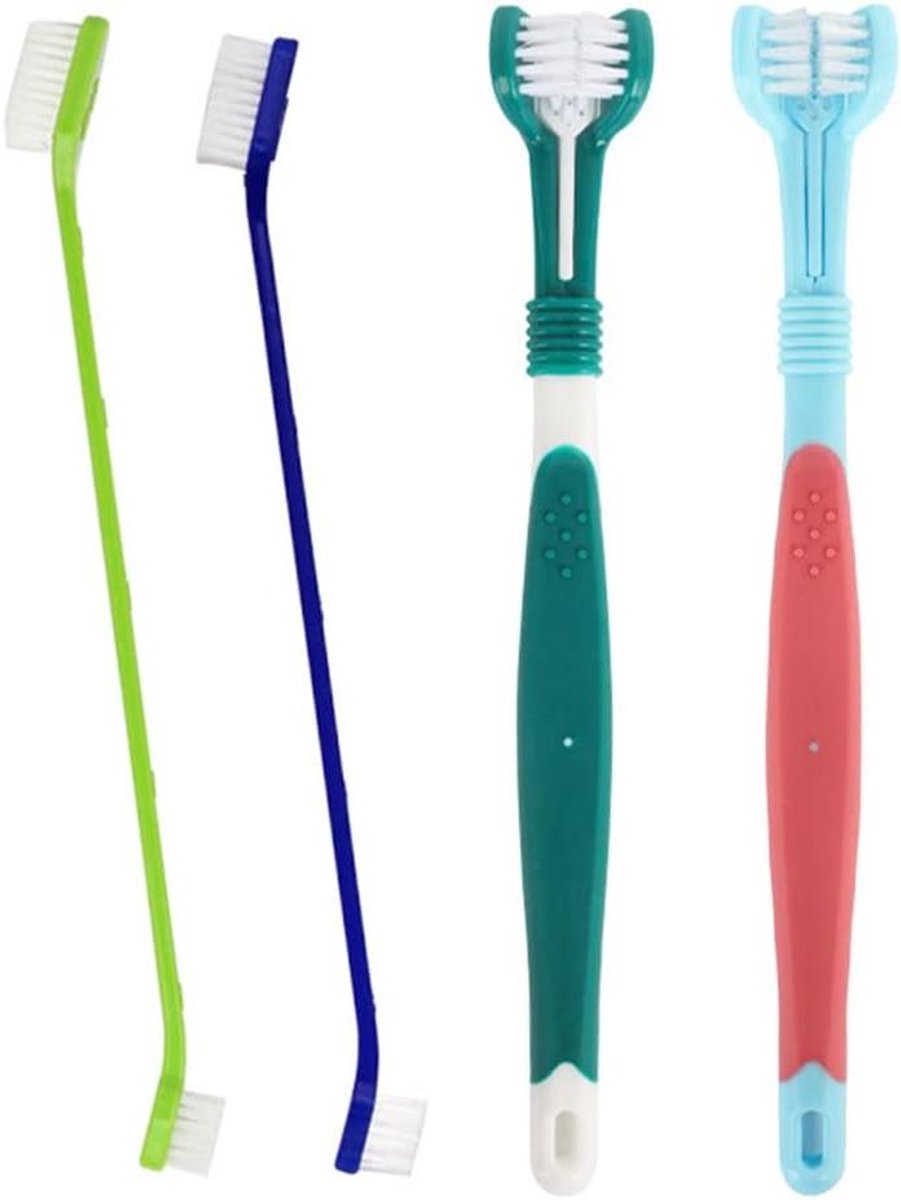 Honden Tandenborstel Set - Vingerborstels - Dierenverzorging Mond - 4 Delige Set - 4 Stuks - Blauw