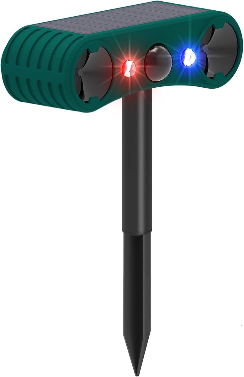 Verbeterd Zonne‑energie Buiten Bewegingssensor Alarm, Ultrasone infrarood detectie, IP65 waterdicht, 129dB sirene met rood‑blauw flitslicht, 1 Stuk