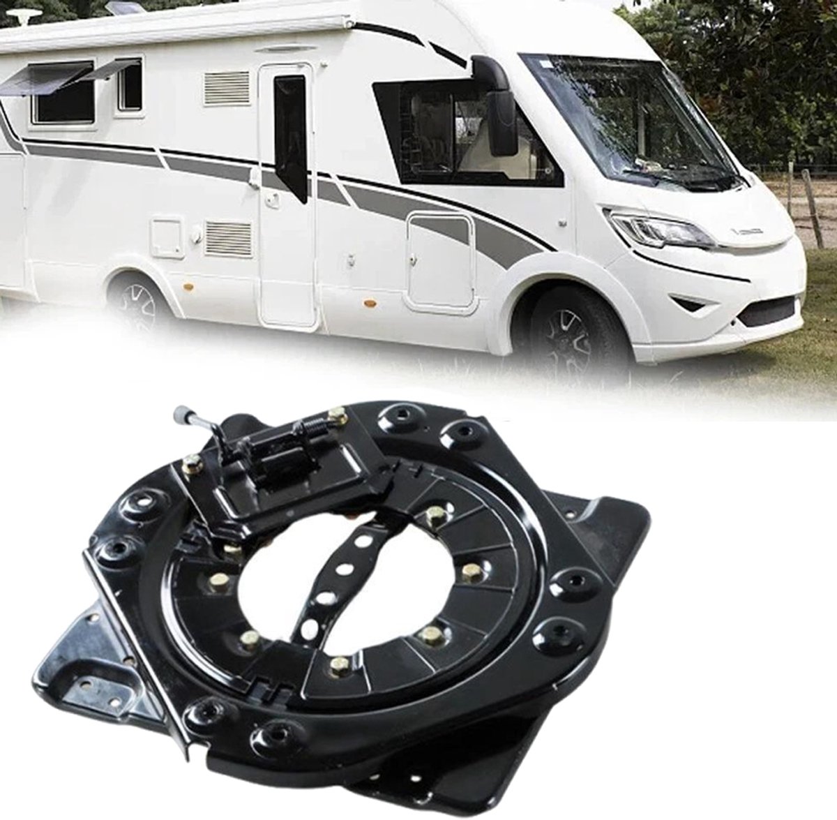 Draaiplateau Stoel Camper 360° – Draaibare Stoelconsole voor Camper, Bus, Vrachtwagen en Bestelwagen – Universeel – 136 kg – Zwart