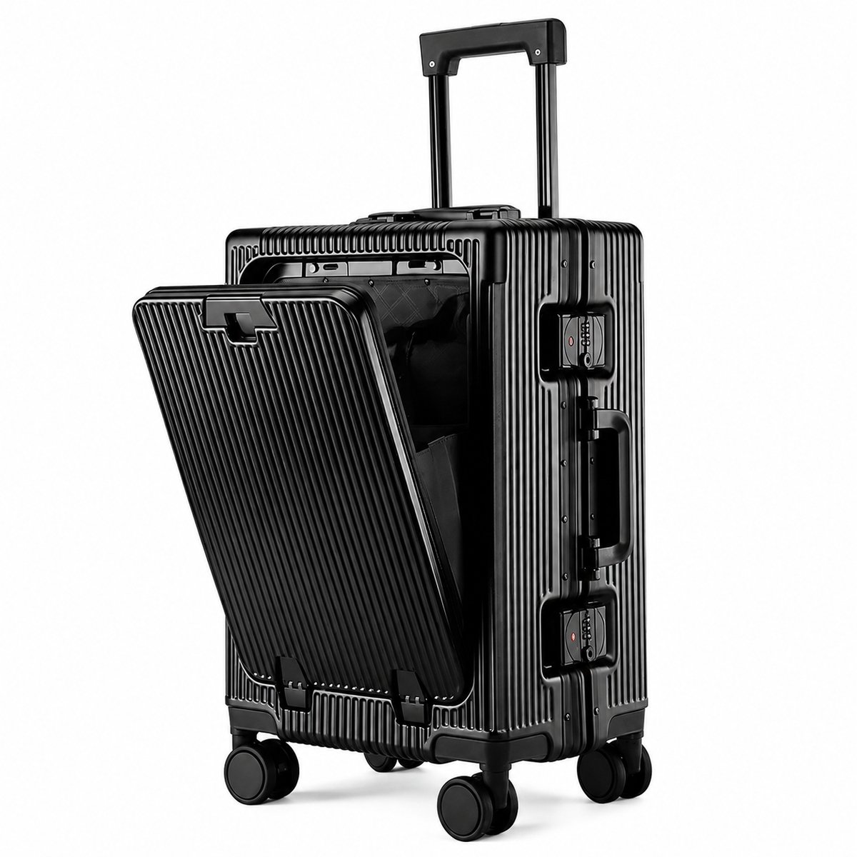 Vurnomi Reiskoffer - Hardcase - Handbagage koffer - TSA slot - Bekerhouder - Laptopzak - Trolley handbagage - USB -20 Inch - Zwart
