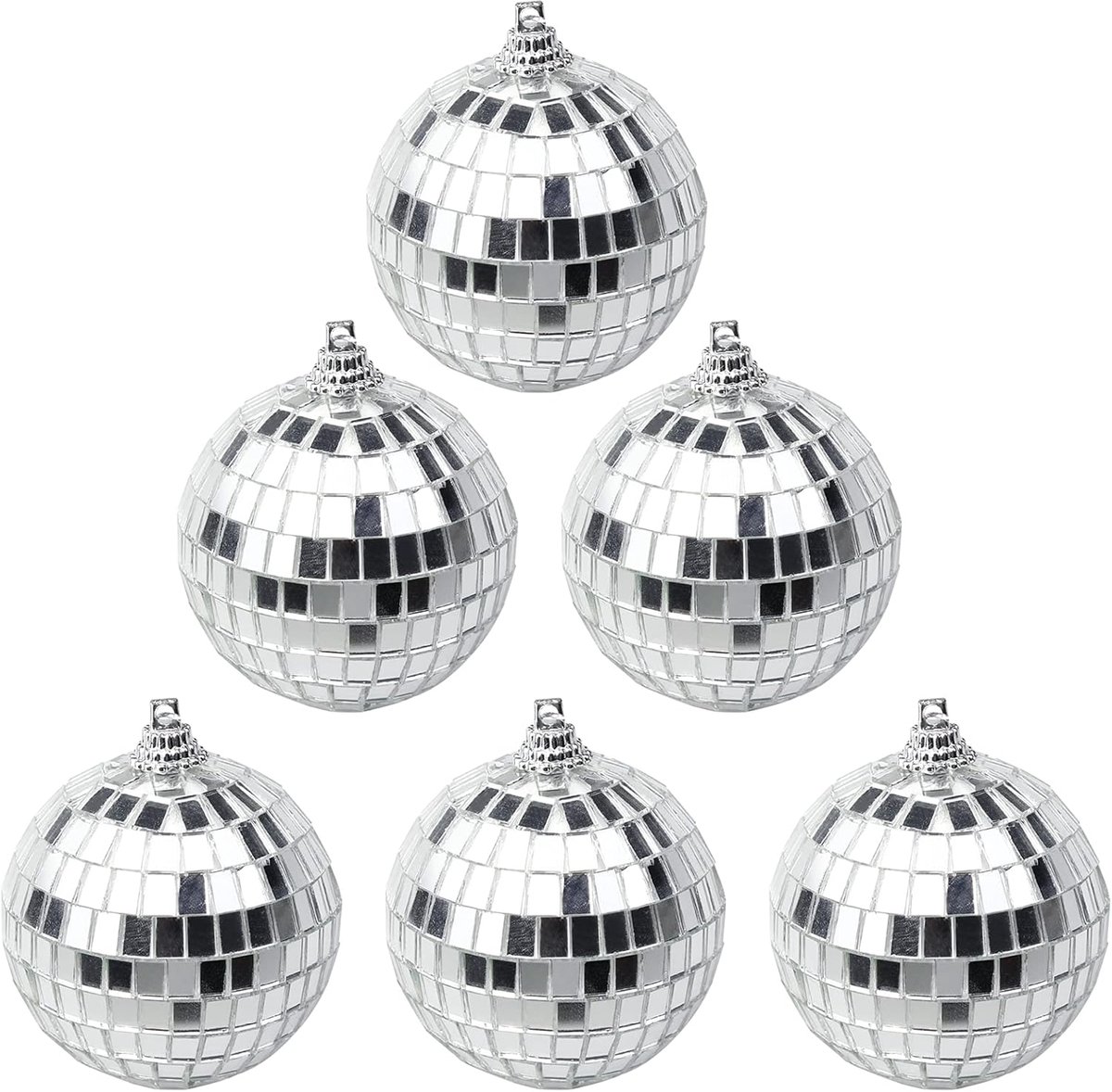 6 stuks glanzende kerst- en feestballen – 6 cm – Decoratieve discoballen - Met ophanglus – Geschikt voor kerst, feest & woningdecoratie – Zilver