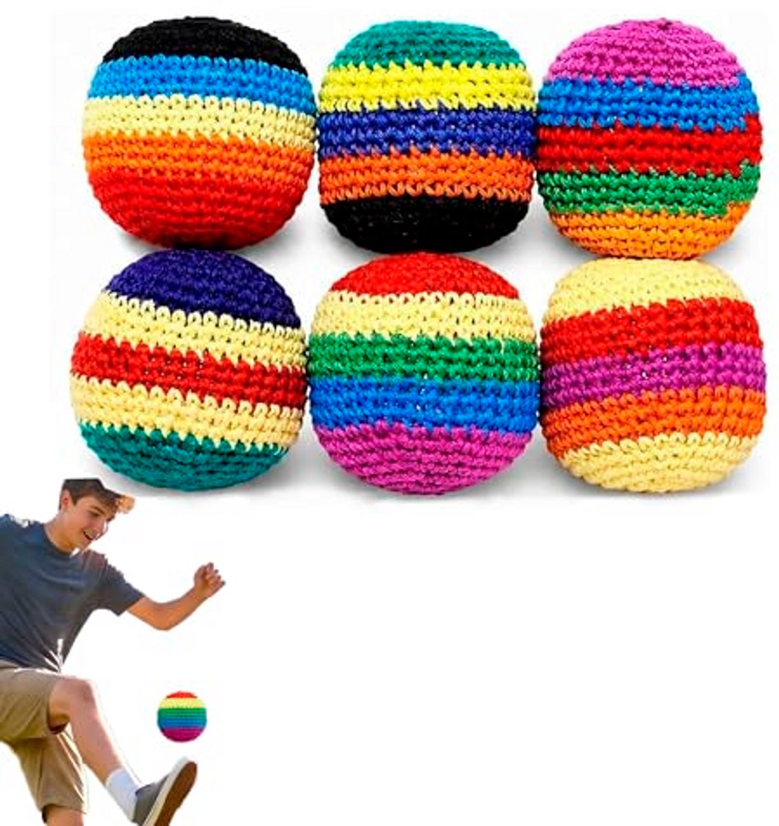 VONKELIOS® 6 Kleurrijke Gehaakte Jongleerballen – Handgemaakte Speelballen Set voor Beginners en Volwassenen, Draagbaar voor Buitenspellen & Reizen