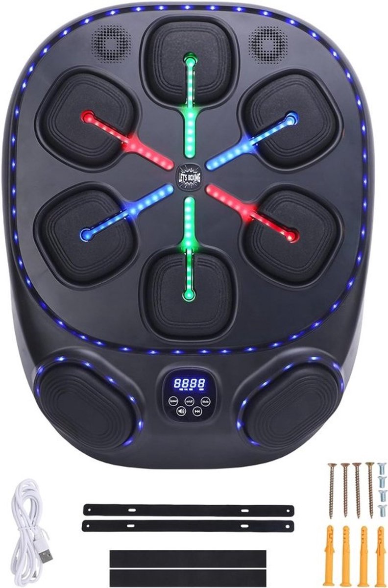 Muziek Boksmachine - Wandbokser - Thuis Fitness - Verstelbare Intensiteit - 61x48cm - Grijs