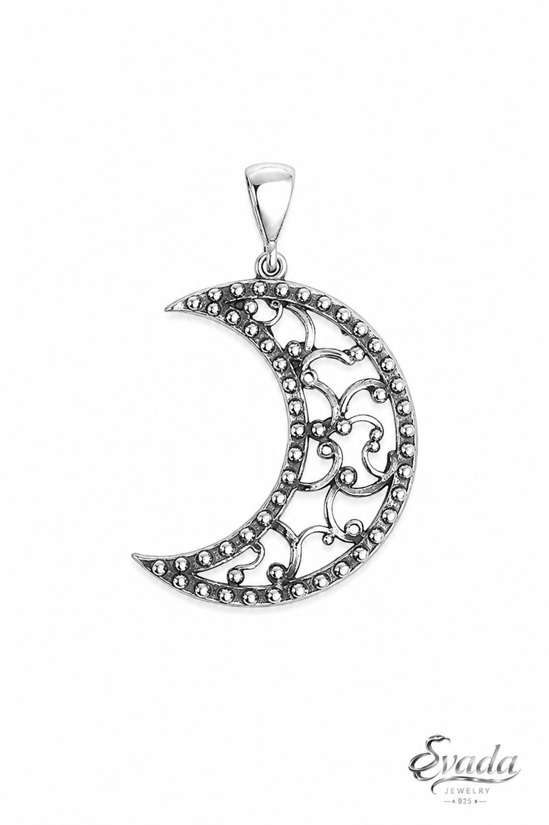 925 Sterling Zilver Hanger Maan – Halve Maan Pendant – Moon Jewelry – Pendentif Lune – Vintage Design – Eavada Jewelry