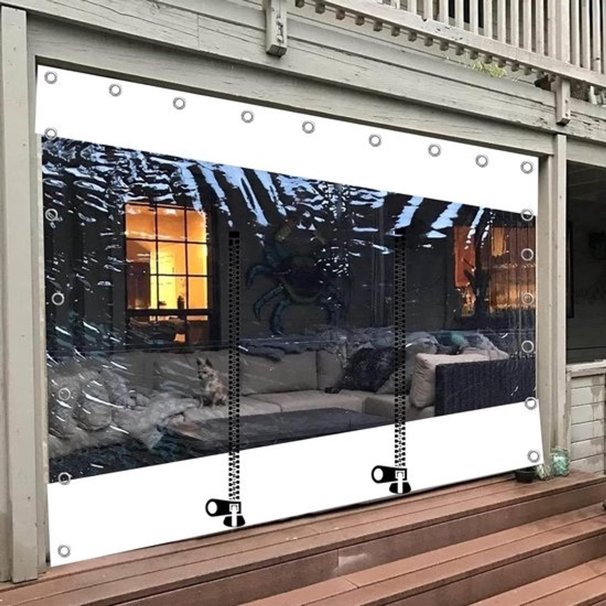 Doorzichtig Waterdicht Zeildoek Gordijn Met Rits Deur voor Pergola en Buitenruimtes